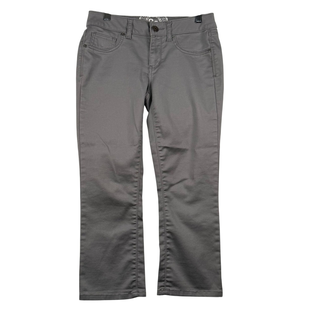 SO Women 7 Crop Pants Grey Mid Rise Stretch Twill Neutral Capri Workwear